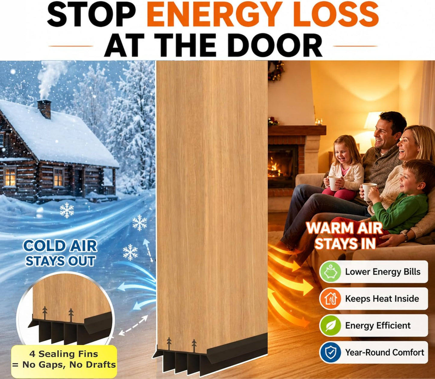 [2 Pack] 36 Inch Exterior Door Sweep with Vinyl Fins – Under Door Weather Stripping Seal for Exterior Doors with Kerf Track | Bottom Door Seal Strip | Draft Stopper & Rodent Proof (Brown)