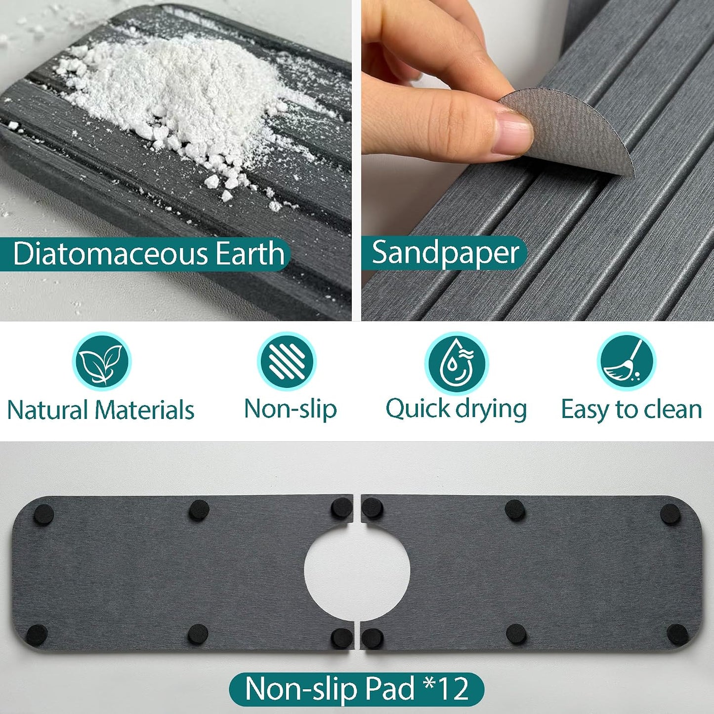 Water Absorbing Stone Kitchen Sink Mat Faucet Splash Guard for Bathroom | Quick Dry, Raised Feet, Diatomaceous Earth, Stone Faucet Mat, Sink Protector for Counter, Sink Accessories, Bathroom Decor