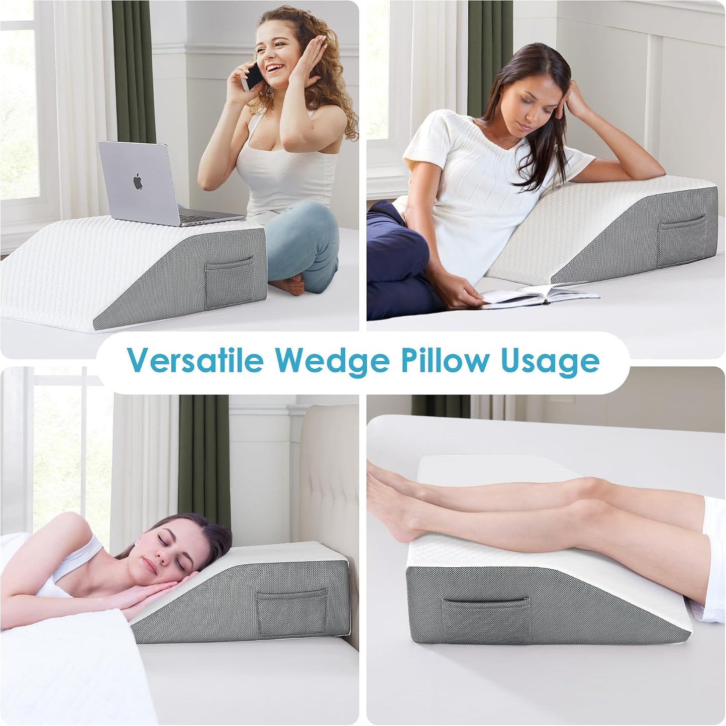 Cozymaker 10" Leg Elevation Pillows for Swelling, Cooling Gel Memory Foam Wedge Pillows for After Surgery, Sciatica Back Knee Hip Ankles Pain Relief, Leg Pillows for Sleeping