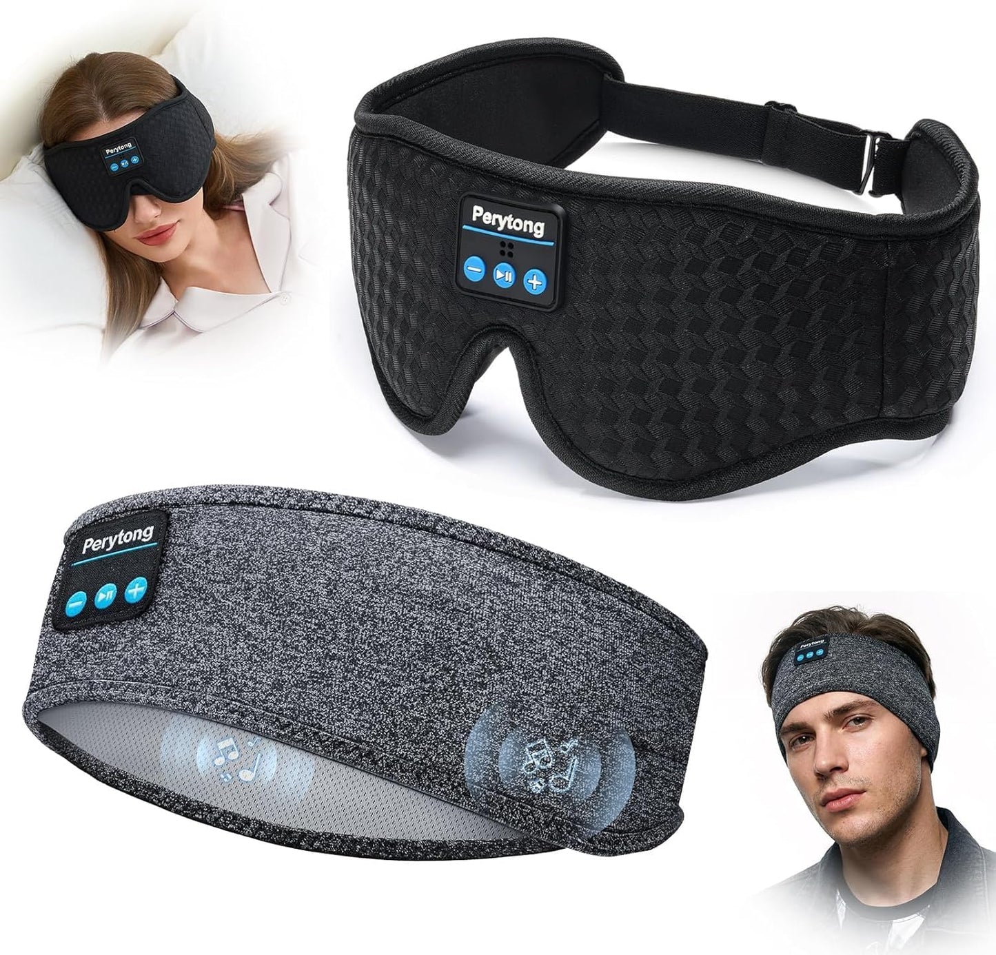 2-Pack Sleep Headphones & 3D Sleep Mask Set, Sleep Headband Headphone & Wireless Eye Mask with Ultra-Thin Speakers for Side Sleepers, Idea for Running, Workout, Insomniac, Travel, Meditation