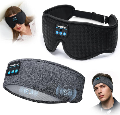 2-Pack Sleep Headphones & 3D Sleep Mask Set, Sleep Headband Headphone & Wireless Eye Mask with Ultra-Thin Speakers for Side Sleepers, Idea for Running, Workout, Insomniac, Travel, Meditation