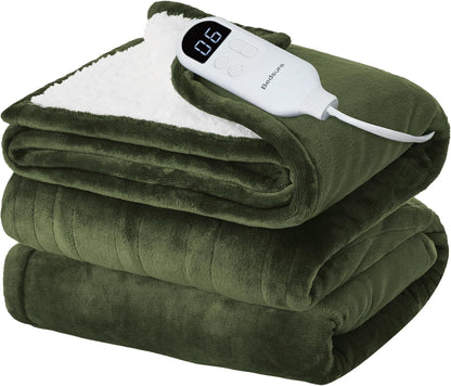 Bedsure Heated Blanket Throw Blanket with Preheat Function - Fast Heating Electric Blanket, Soft Flannel Throw with 6 Time Settings(Up to 10H), 6 Heating Settings, Gifts for Grandma (50"x60", Grey)