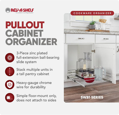Rev-A-Shelf Pullout Organizer for Cabinets, Min Opening Width of 18" | STwo-Tier Steel Shelf for Kitchen or Vanity Cabinet Organization, Heavy Gauge Wire Slide Out Storage Basket, 5WB2-1822CR-1