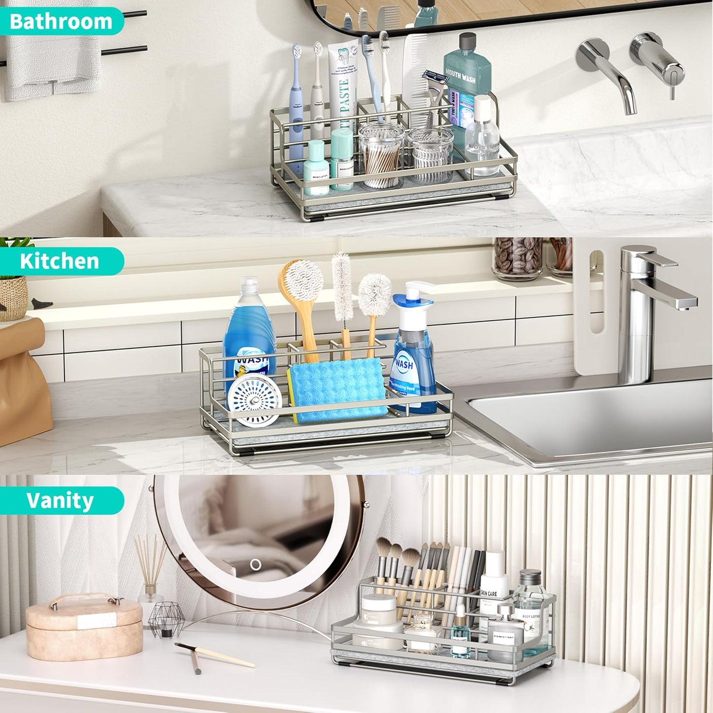 HapiRm Toothbrush Holders for Bathroom - 5 Partitions Bathroom Counter Organizer with Instant Drying Stone, Stainless Steel Countertop Storage Electric Toothbrush Toothpaste Holder - Black
