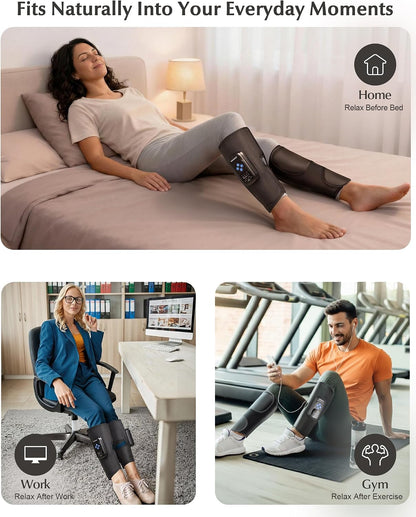Cordless Calf Massager with Heat and Compression : Rechargeable Leg Compression Massager with 5 Modes, 5 Intensities for Pain Relief and Circulation - Calf Massage Device for Muscle Recovery