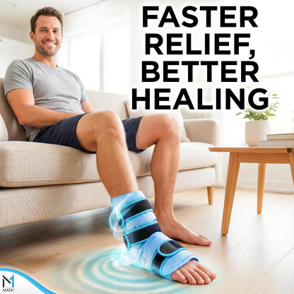 Ankle Ice Pack Wrap for Foot Pain Relief and Feet Injuries - by Mata1 | Reusable hot or cold gel therapy for swelling, ankle sprains, Achilles tendon, plantar fasciitis, and inflammation recovery.