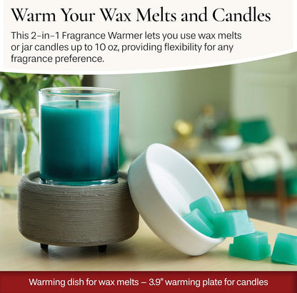 Candle Warmers ETC 2-in-1 Candle and Fragrance Warmer for Warming Scented Candles or Wax Melts and Tarts with to Freshen Room, Pewter Walnut