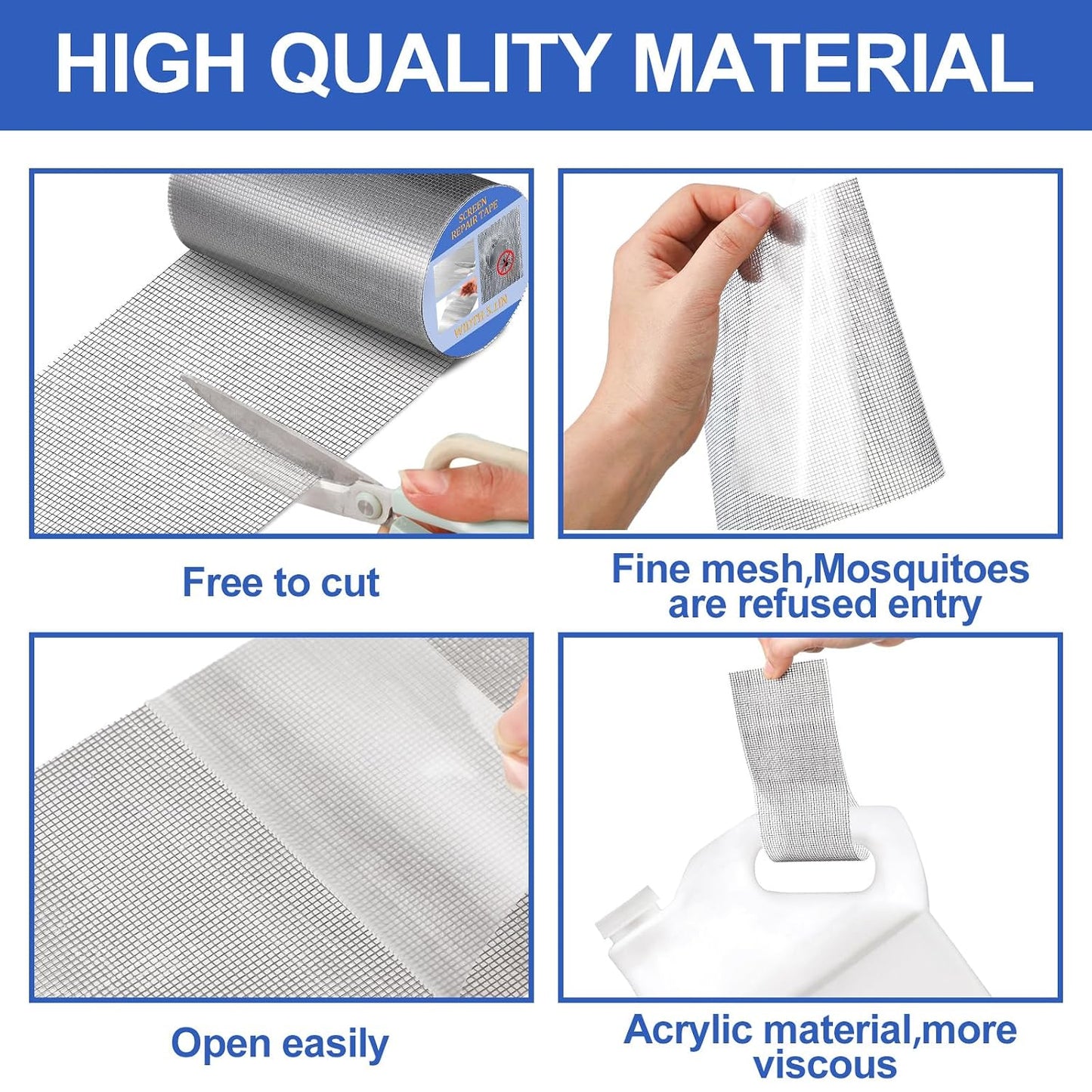CroBlissful 5 Inch X 20 ft Extra Wide Window Screen Tape Mesh Repair, Gray | Strong Adhesive, Waterproof Fiberglass, Screen Repair Kit Patch, for Window Door Tears Holes