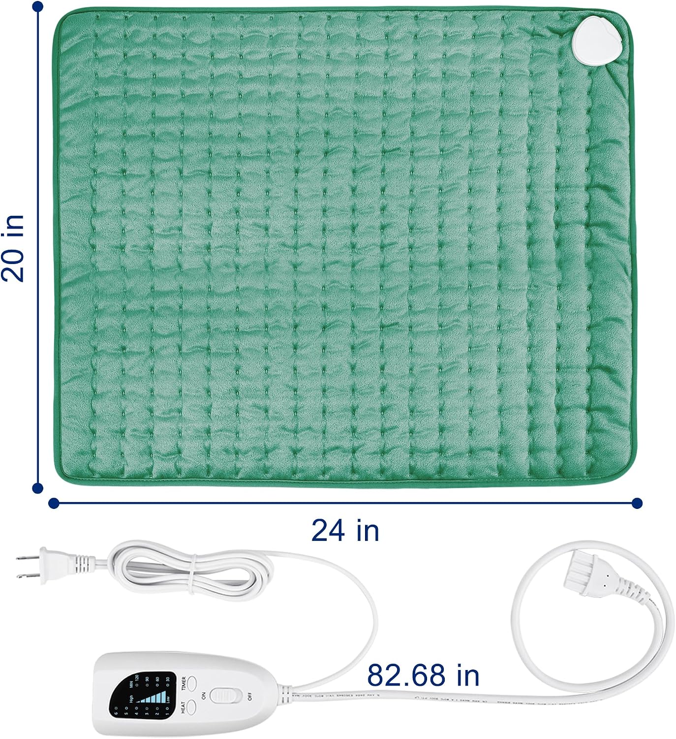 Electric Heating pad with 6 Heat Settings, Auto Shut Off, Dry Electric Heating for Back Neck Knee Arms Legs Shoulder Heat Pads for Christmas Birthday Father Mother's Day (24"X12", Gray Green)