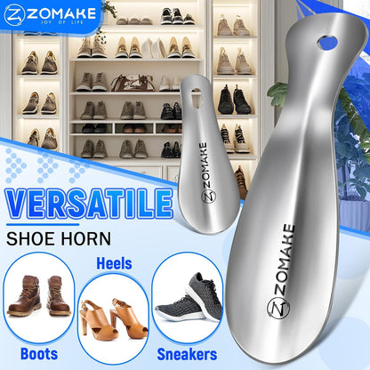ZOMAKE Metal Shoe Horn, Small Travel Shoehorn for Men Women Kids 7.5''&3.9" | 3 Pack Stainless Steel Portable Shoe Spoon Helper, Compact Travel Size, Built-In Hang Hole, Smooth Rounded Curve, Shoe Care