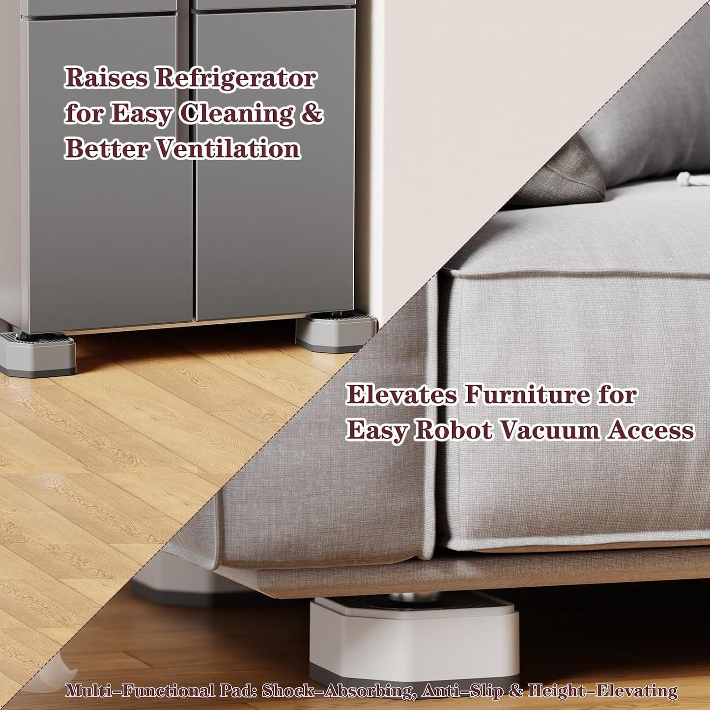 Anti Vibration Pads for Washing Machine, 1.8/3/4 Inch Washer Dryer Height Risers with Non-Slip Rubber Feet, Heavy Duty Anti Vibration Pads for Laundry Appliances(Grey 4 Pack, 3 inch)