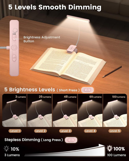 Glocusent 26 LED Reading Lights for Books in Bed, Ideal Gifts for Reader | Rechargeable Book Light, Eye Caring 5 Amber Colors Stepless Dimming, Travel Lightweight Clip-on, Book Lovers Men Women Kids
