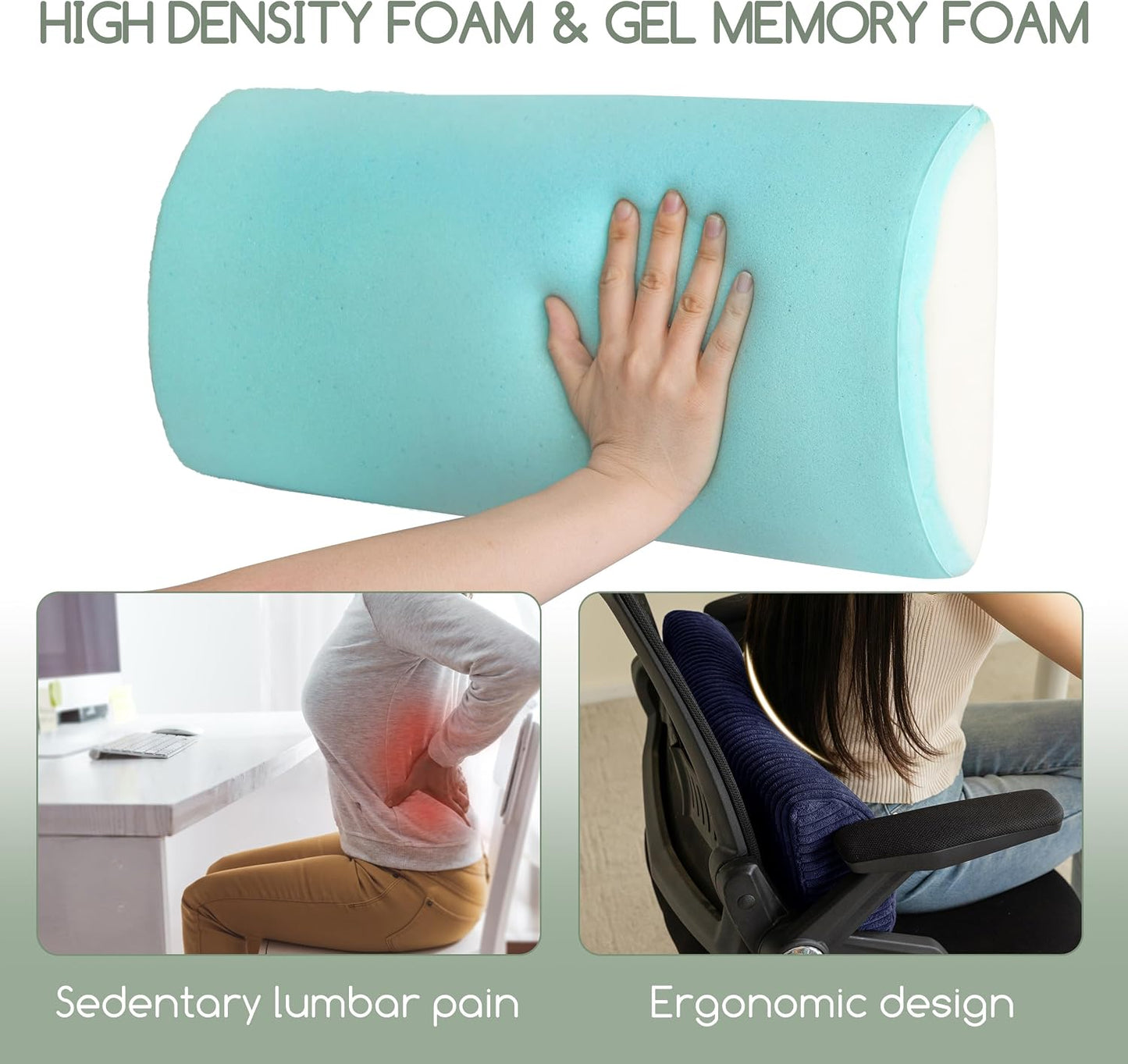 HIGOGOGO Lumbar Support Pillow for Recliner Chair/Accent Chair/Couch, Memory Foam Back Support Cushion for Elderly, Recliner Cushions for Back Rest, Pain Relief, Reading, Washable Cover, Brown