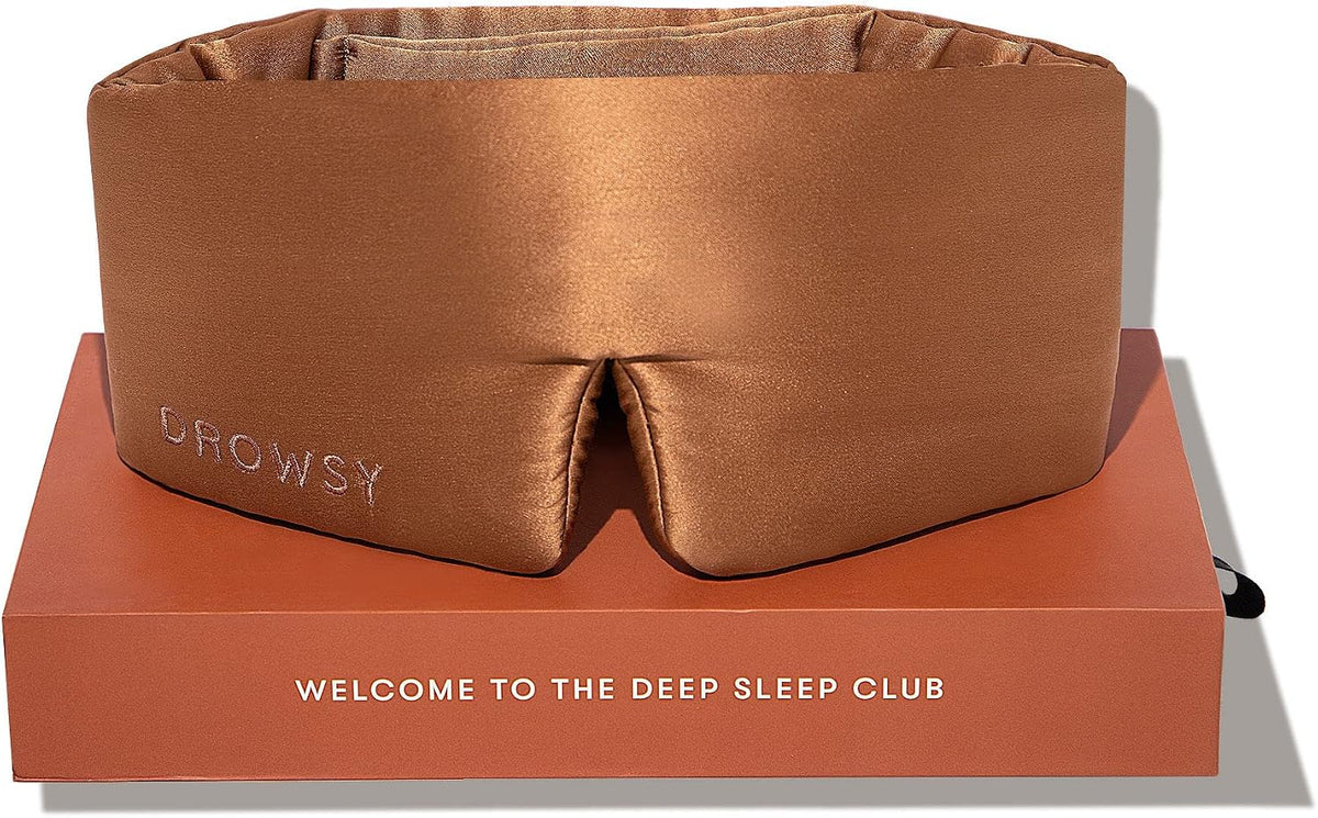 DROWSY Silk Sleep Mask - Face-Hugging, Padded Cocoon for Luxury Sleep in Total Darkness - 100% Pure Mulberry Silk, Skin-Hydrating & Adjustable (Midnight Blue)