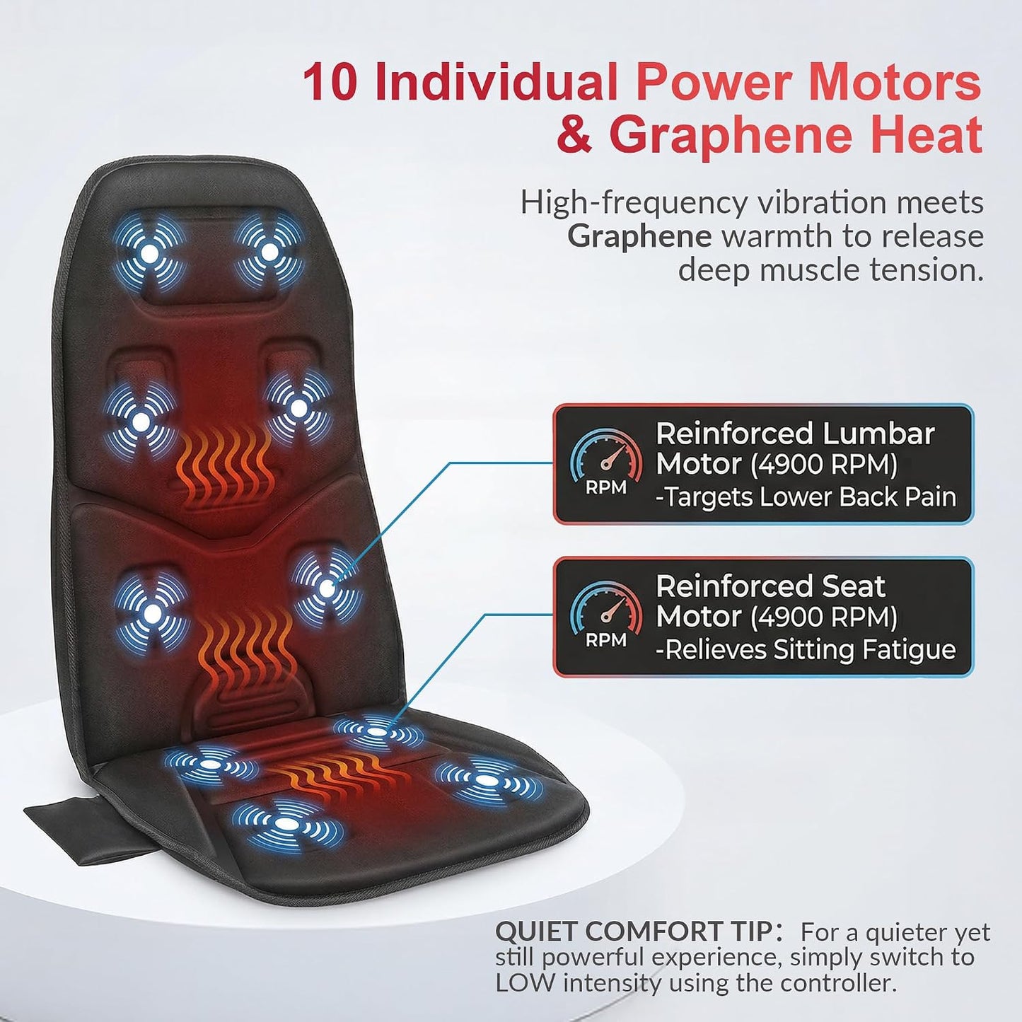 COMFIER Back Massager with Heat, Vibration Massage Seat Cushion with 8 Massage Nodes & 5 Modes, Adjustable Chair Massager Pad for Home Office, Heated Chair Pad, Gifts for Women Men Mom Dad