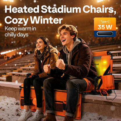 VIVOHOME 35W Padded Heating Stadium Seats with 20000mAh Power Bank, 2 Pack Heated Bleacher Chairs with Back Support, 3 Levels of Heat, Comfortable for Various Sports Events