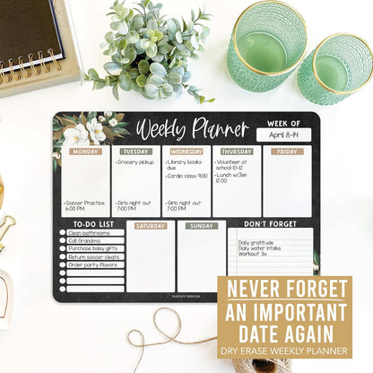 Hadley Designs Magnetic Weekly Planner for Fridge - Greenery Weekly Dry Erase Board, Week Magnetic Calendar for Refrigerator, Week Planner Board, Magnet Schedule Planners for Fridge