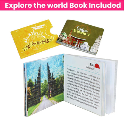 Menique Explore the World Memory Matching Game – Geography Game with 100 Photo Cards, 50 Countries, Flags & Landmarks – Travel Card Game with Educational Booklet, Ages 3+