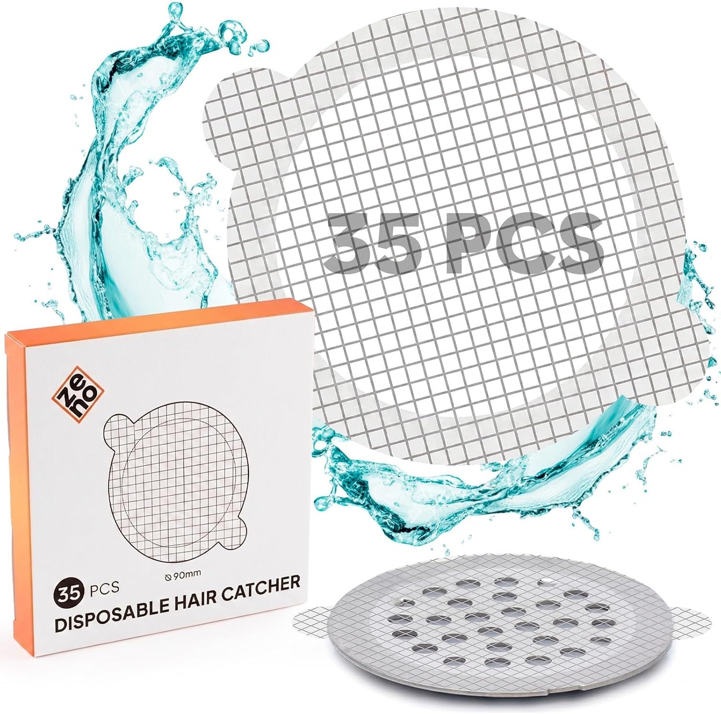 Disposable Shower Drain Hair Catcher, 35 Pack - Self-Adhesive Mesh Drain Cover Stickers for Bathroom Tub & Shower - Anti-Clog Hair Trap Filter - Easy to Peel & Toss