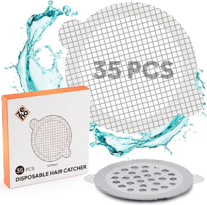 Disposable Shower Drain Hair Catcher, 35 Pack - Self-Adhesive Mesh Drain Cover Stickers for Bathroom Tub & Shower - Anti-Clog Hair Trap Filter - Easy to Peel & Toss