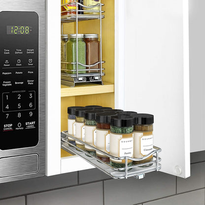 LYNK PROFESSIONAL® Pull Out Spice Organization for Cabinets - 4-3/8 inch Wide – Spice Rack for Inside Cabinets, Slide Out Spice Rack Organizer for cabinet – Pull Out Spice Rack, Sliding 2 Tier Chrome