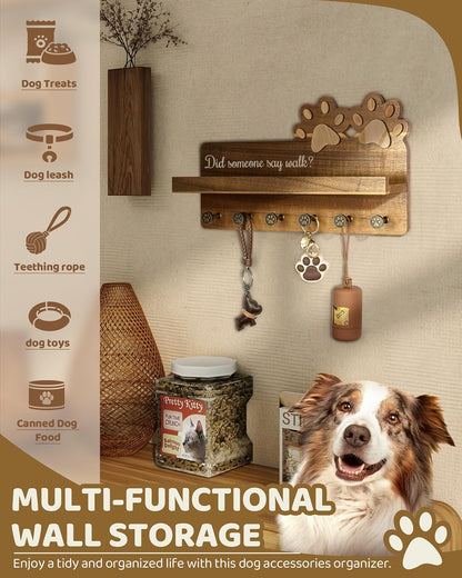MTERSN Cute Dog Leash Holder for Wall for Pet Station Organizer, Brown