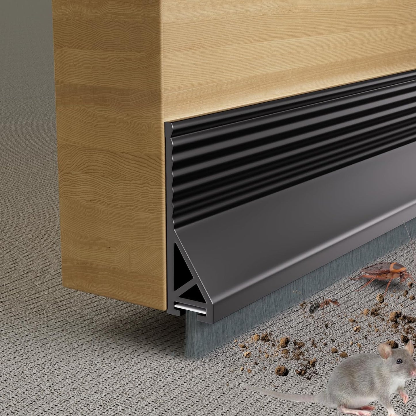 Esufeir 39” Under Door Draft Stopper with Brush,Black | Bottom of Door Sweeps for Exterior & Interior,Gap Filler Sound Blocker Seal Strip,Draft Guard Dust Stopper