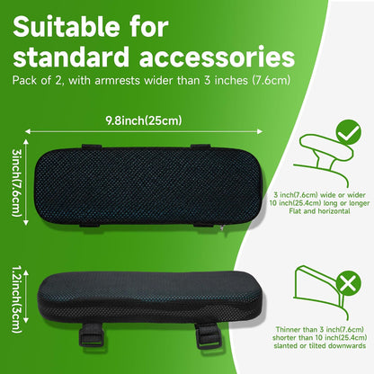 LargeLeaf Chair Armrest Cooling Gel Cushions Elbow Pillow Pressure Relief Office Chair Gaming Chair armrest with Memory Foam armrest Pads 2-Piece Set of Chair