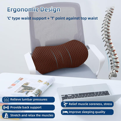 Lumbar Pillow, Memory Foam Lumbar Support Pillow for Office Chair and Car Seat, Ergonomic Streamline Back Pillow for Lower Back Pain Relief, Back Support Pillow for Sitting, Driving, Traveling