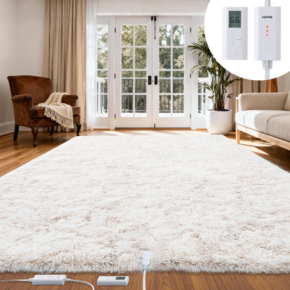 GarveeHome 8x10 ft Wireless Heated Floor Mat, Heated Rug Gaming Rug with 6 Heat Levels & 10H Auto Off, Soft Plush Heating Carpet Foot Warmer for Living Room Bedroom Office Playroom, White