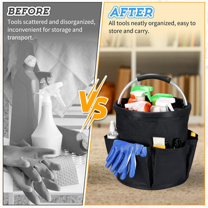 17L Cleaning Caddy with Handle & 6 Pockets, Foldable Cleaning Supply | Portable Shower Caddy, 600D Oxford Fabric Storage Basket for Home, Camping, Gardening, Bathroom