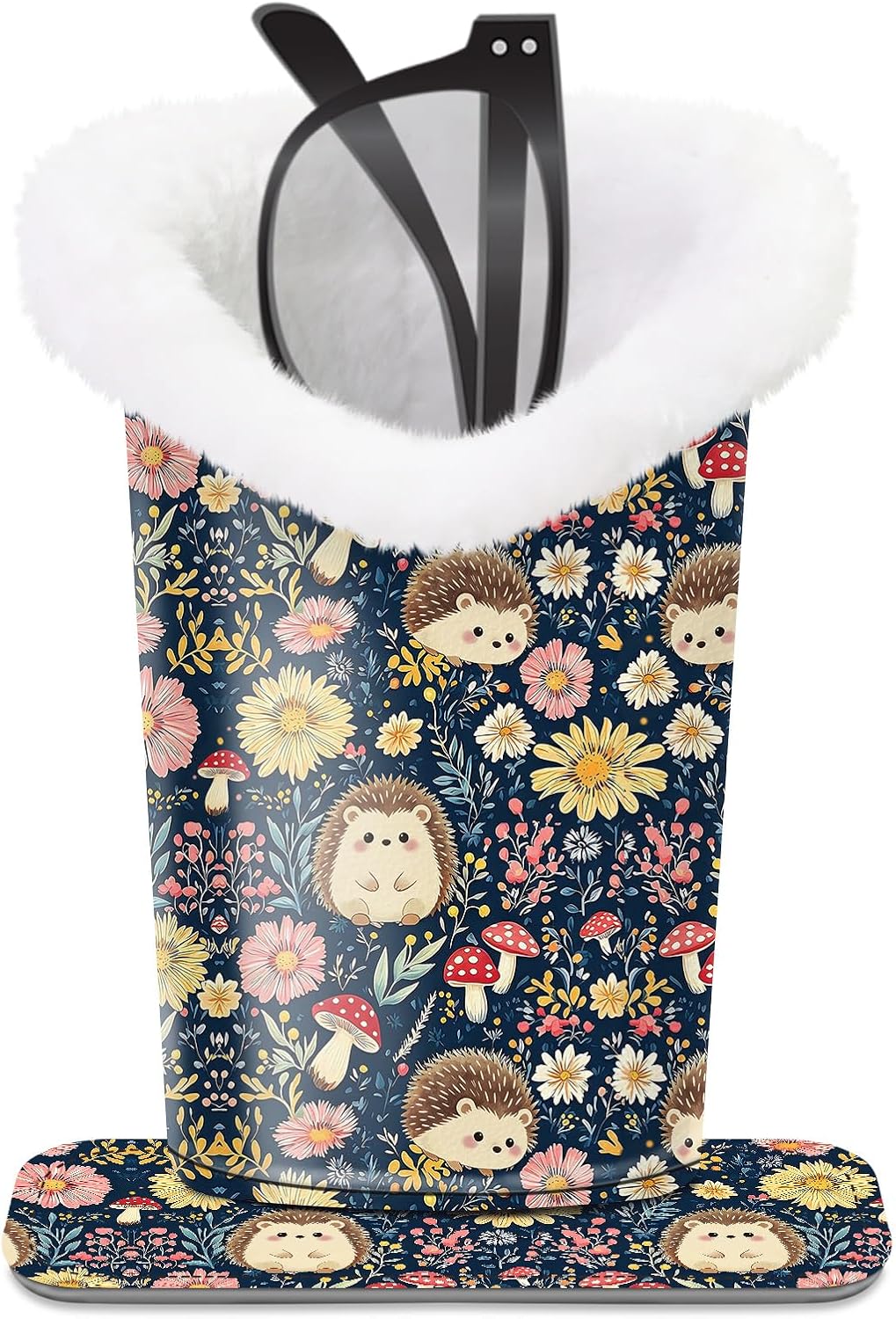 Plush Lined Eyeglasses Holder, Cute Magnetic PU Leather Glasses Stand Case for Women Men Kids