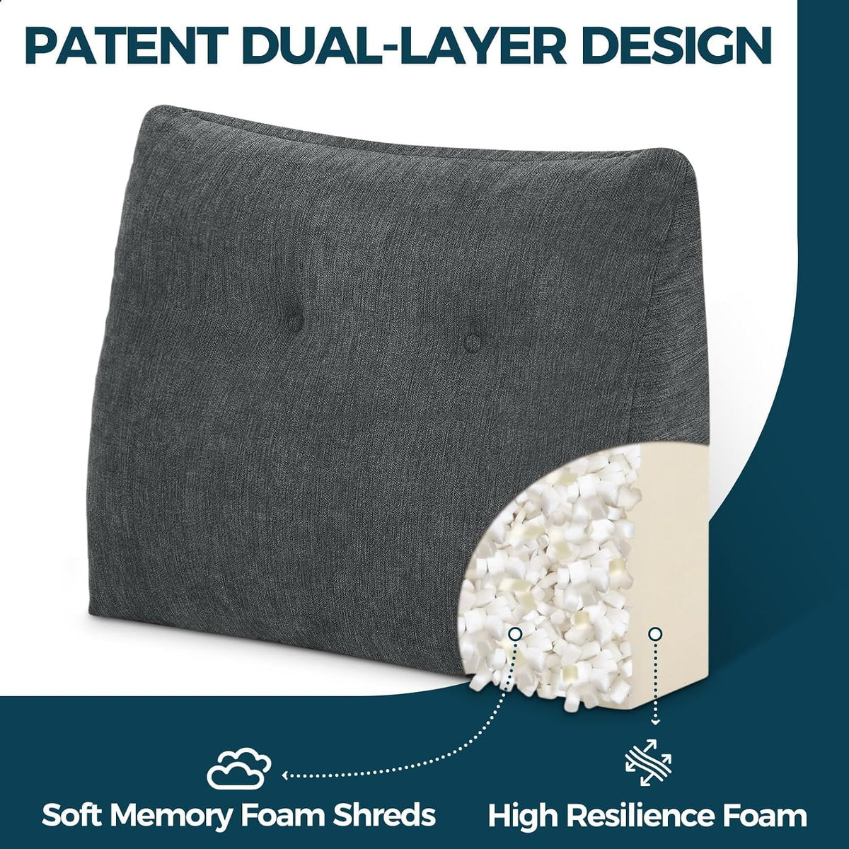 Back Support Pillow for Recliner Soft Dual Layer Lumbar Support Pillow with Shredded Memory Foam Ergonomic Orthopedic Couch Lumbar Cushions for Elderly Lower Back Pain Relief Dark Grey