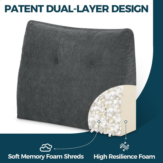 Back Support Pillow for Recliner Soft Dual Layer Lumbar Support Pillow with Shredded Memory Foam Ergonomic Orthopedic Couch Lumbar Cushions for Elderly Lower Back Pain Relief Dark Grey