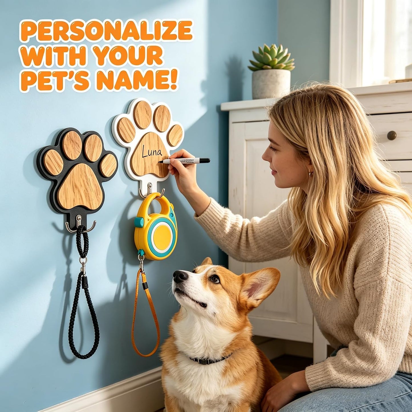 2PC 3D Wooden Dog Paw Leash Holder for Wall, Set of 2 Rustic Dog Harness & Key Organizer, Decorative Pet Paw Hooks for Leashes, Collars & Coats, Ideal Pet Lover Gift for Entryway & Mudroom