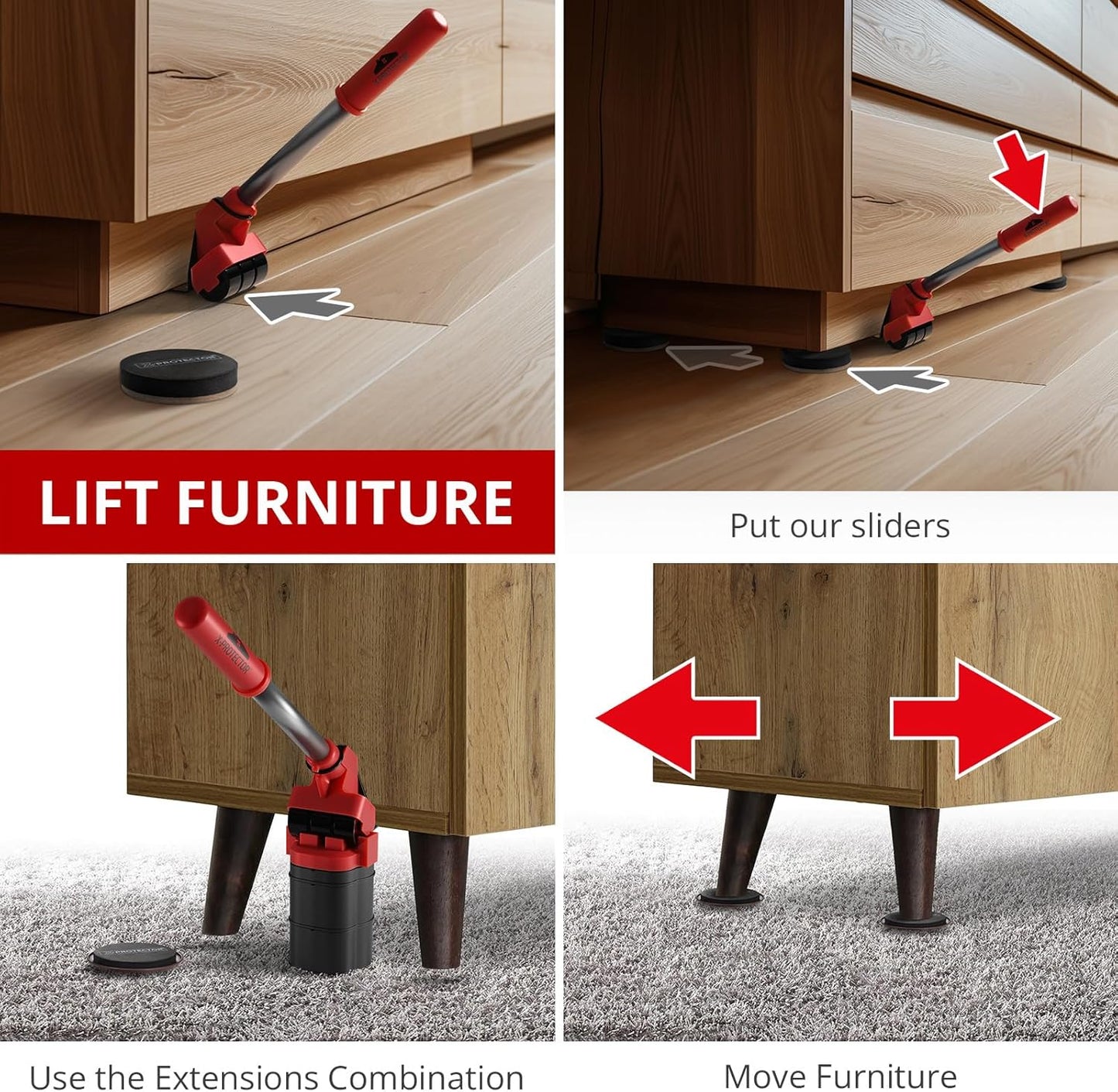 X-Protector Furniture Lifter Tool - Premium Furniture Jack Lifting Tool | Lift Furniture Easily - Appliance Lifter with 4.3" Adjustable Height - Ideal Jack to Lift Furniture Easily with No Effort
