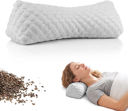 Buckwheat Cervical Pillow, Adjustable Neck Support Pillow for Sleeping, Organic Buckwheat Hull Pillow, Firm Breathable Neck Roll Pillow with Removable Cover for Back and Side Sleepers