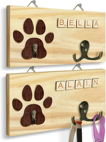 Dog Leash Holder Wall Mount, Pet Harness Hanger with Scrabble Letters, Dog Collar Organizer for Entryway, Memorial Cat Leash Holder for Wall, Pet Loss Gifts, Keepsake, Home Decor PF212-NAT