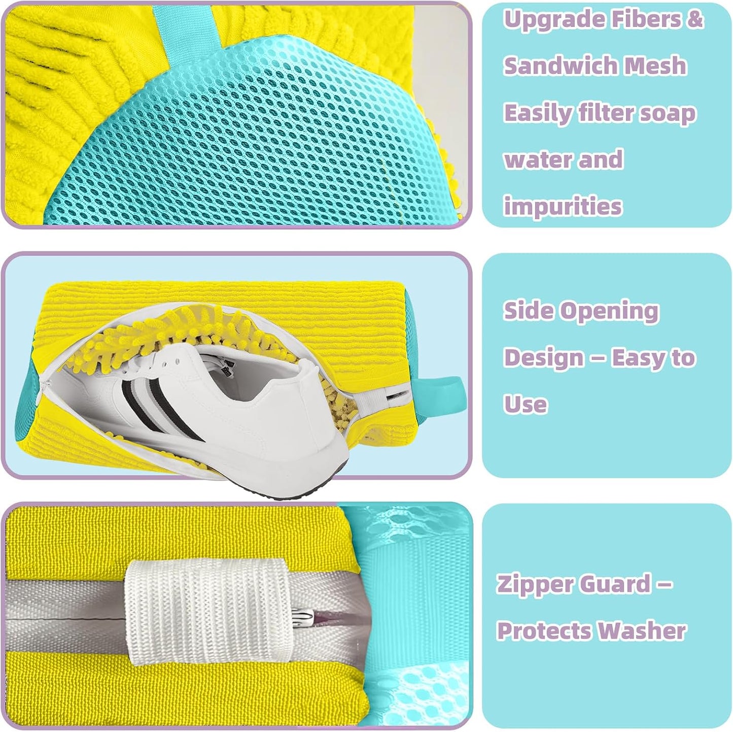 Shoe Washing Machine Bag Shoe Laundry Bags for Sneakers Reusable 2pc Shoes Cleaning Bags 360° Deep Clean for All Shoes Types With Invisible Zipper