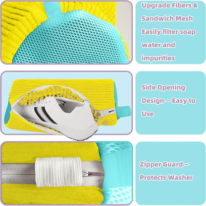 Shoe Washing Machine Bag Shoe Laundry Bags for Sneakers Reusable 2pc Shoes Cleaning Bags 360° Deep Clean for All Shoes Types With Invisible Zipper