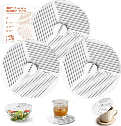 Silicone Lids for Bowls 3 Pack 6/8/10 Inch, Microwave Splatter Cover Food Storage Universal Multi-Use Pot Holders Trivet Mats, Heat Resistant Dishwasher Safe for Pans Plates Cups