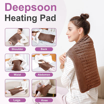 Heating Pad,Heated Blanket,Heating Pad for Back Neck,Grey,24x12 Inch | Electric Heating Pad,Dry/Moist Heat Heating Pads,Heating Pads for Shoulder,Abdomen,Heat Pad for Women Men,Birthday Gift