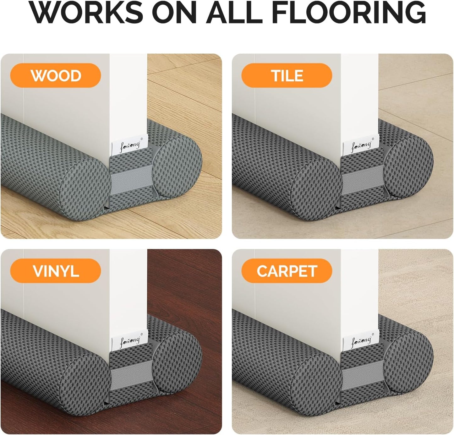 fowong Door Draft Stopper, 36" Adjustable Under Door Noise Stopper, Grey | Durable Door Draft Blocker Helps to Seal Door Gaps, Reduce Drafts, Noise, Dust & Light, Fit Doors 30"–36", Easy to Install