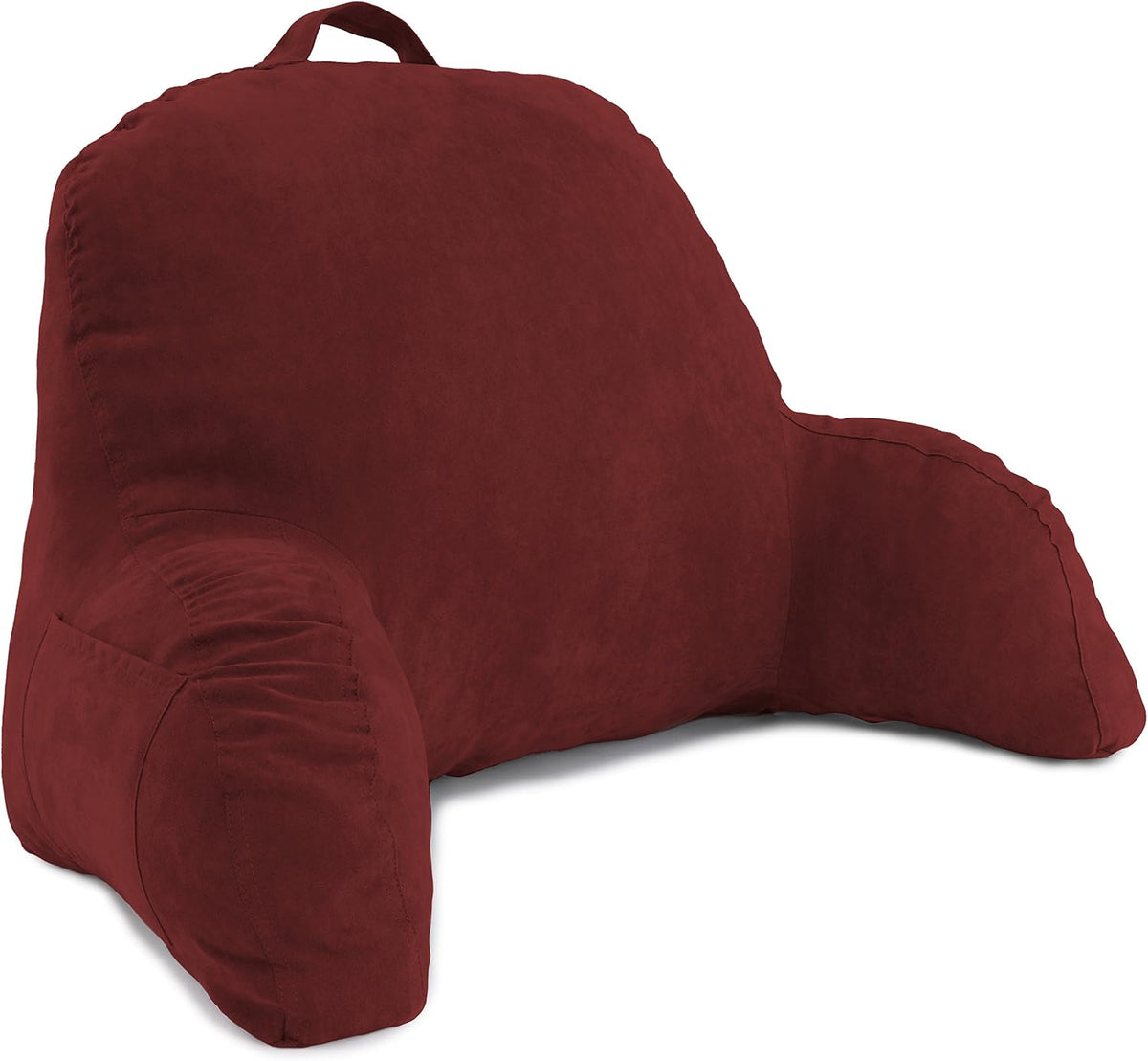 Deluxe Comfort Microsuede Bed Rest - Reading and Bedrest Lounger - Sitting Supprt Pillow - Soft But Firmly Stuffed Fiberfill - Backrest Pillow With Arms, Light Purple
