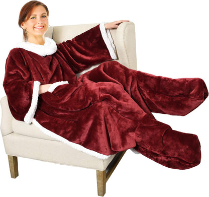 Catalonia Wearable Blanket with Sleeves & Foot Pocket for Adults | Soft Fleece Throw Wrap with Hands-Free Comfort, Perfect for Reading, TV Time & Relaxing, Christmas Gift for Women & Men