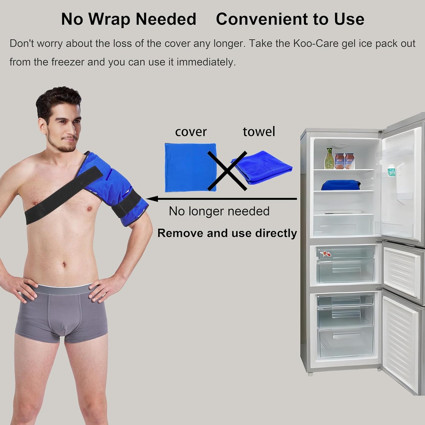 Koo-Care Large Flexible Gel Ice Pack & Wrap with Straps for Hot Cold Therapy - Pain Relief for Shoulder Rotator Cuff, Back, Hip, Knee Replacement Surgery, Shin Splint Injuries Reusable - 11" x 14"