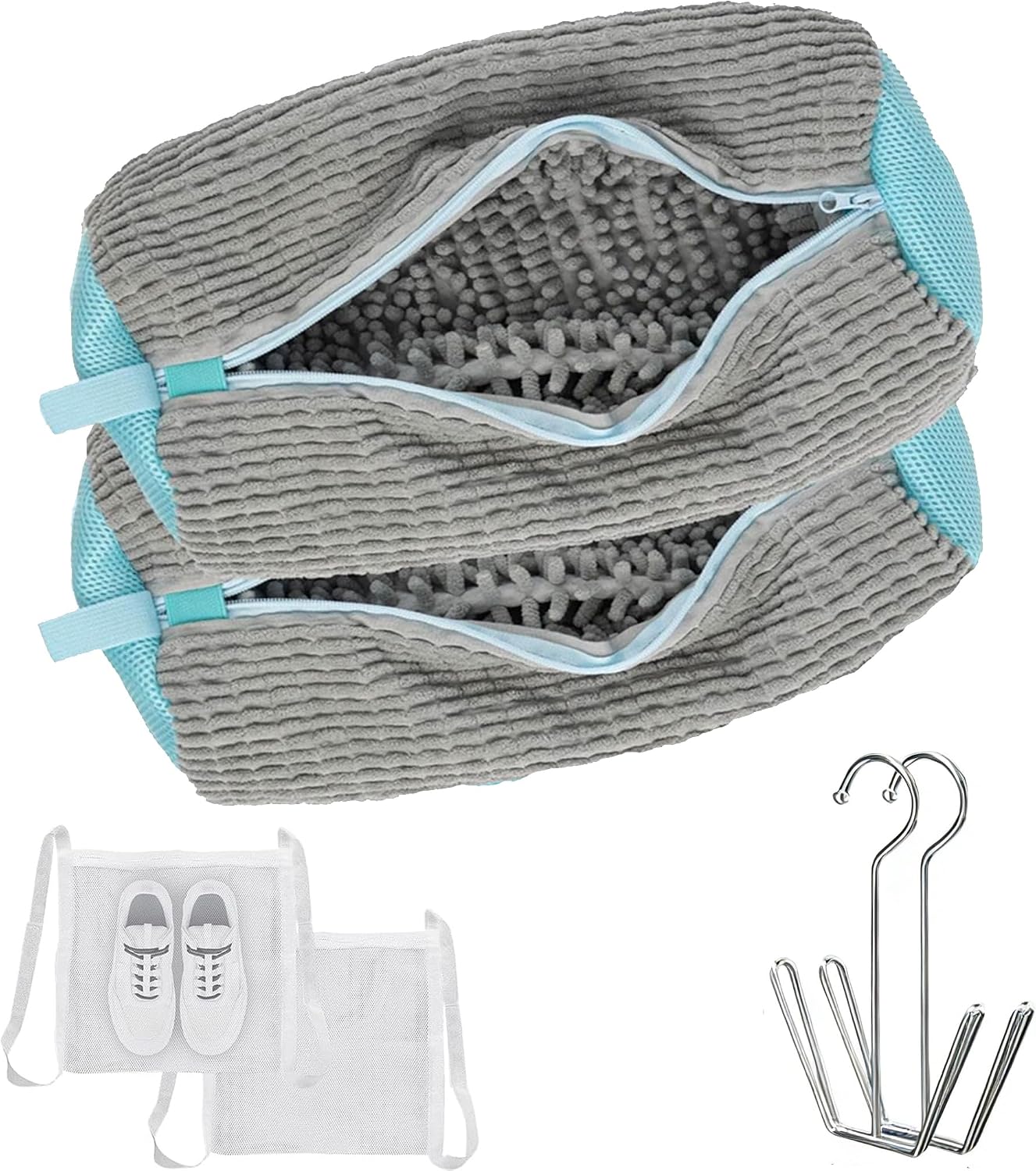 2PCS Shoes Washing Machine Bag Kit,Reusable Washing Shoes Bag,Include 1PC Shoes Dryer Bag and 2 Drying Racks,Laundry Shoes Bag with Durable Zipper for Sneakers and Canvas Shoes