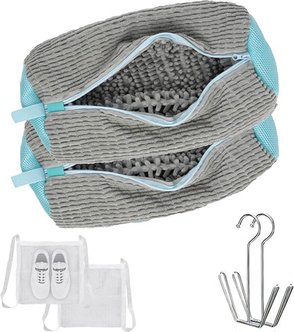 2PCS Shoes Washing Machine Bag Kit,Reusable Washing Shoes Bag,Include 1PC Shoes Dryer Bag and 2 Drying Racks,Laundry Shoes Bag with Durable Zipper for Sneakers and Canvas Shoes