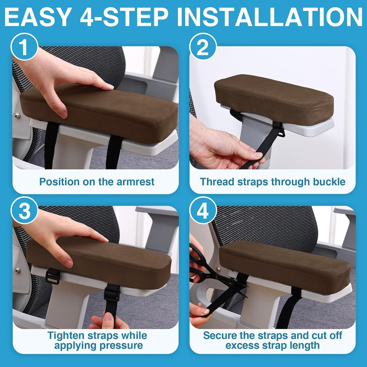 Smiry Memory Foam Office Chair Armrest Pads, Non-Slip Armrest Cushion