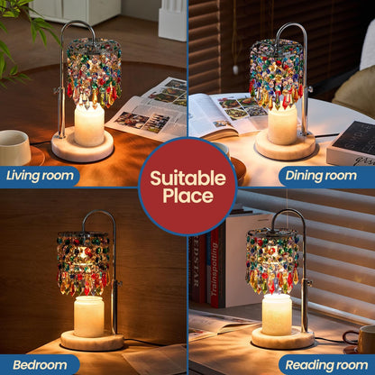 Candle Warmer Lamp with Timer Dimmer and 3 Bulbs, Candle Lamp Warmer with Marble Base for Adjustable Height, Crystal Candle Lamp for Jar Candles, House Warming Gifts Home Room Decor, Silver